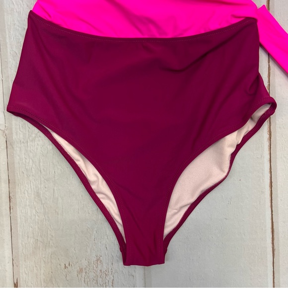 NWT Women's One Piece Swimsuit Wrap Color Block Tie Side Bathing Suit SIZE LARGE - Picture 9 of 17